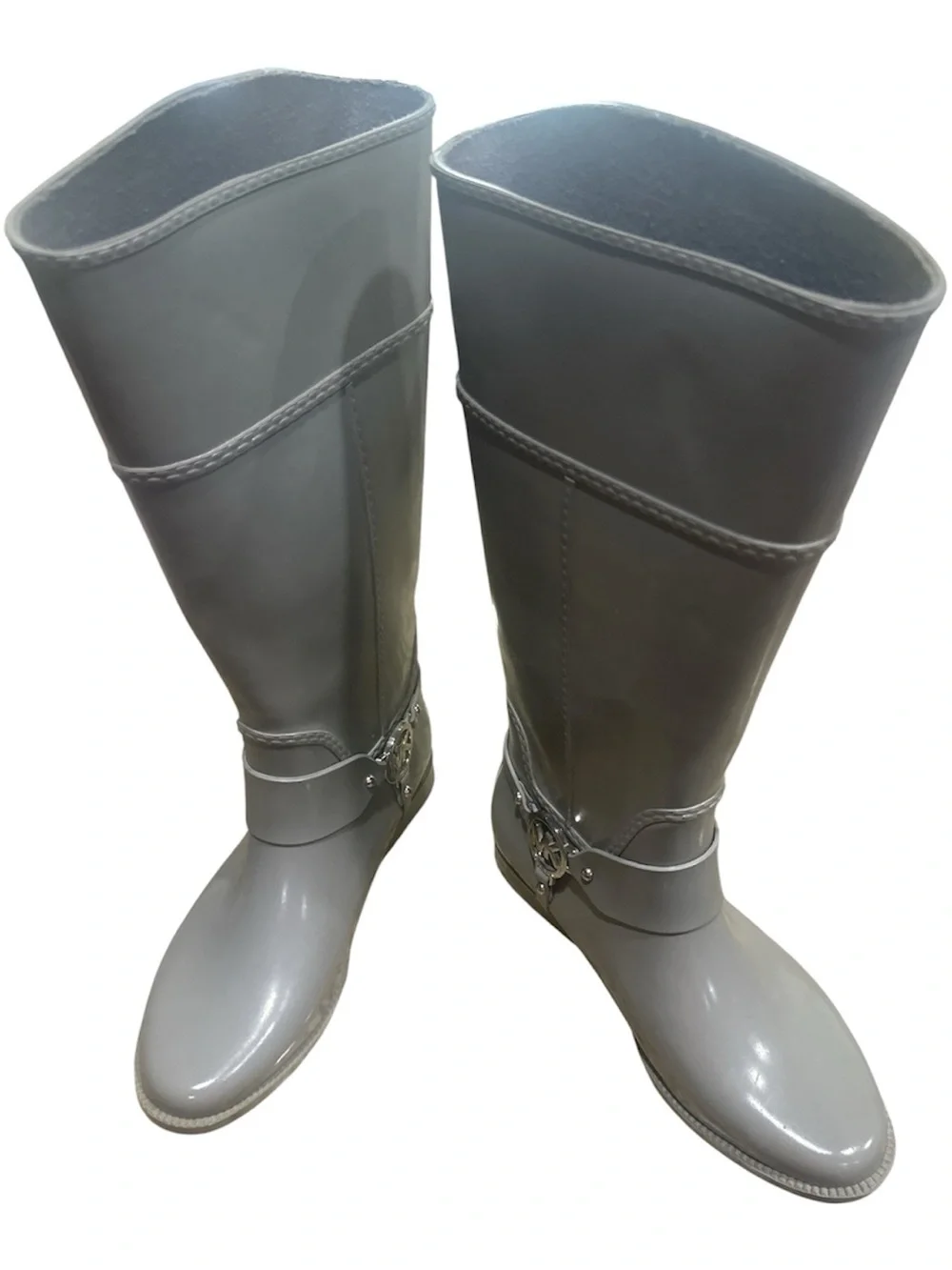 Michael Kors Light Gray Tall MK-Emblem Rain Boots